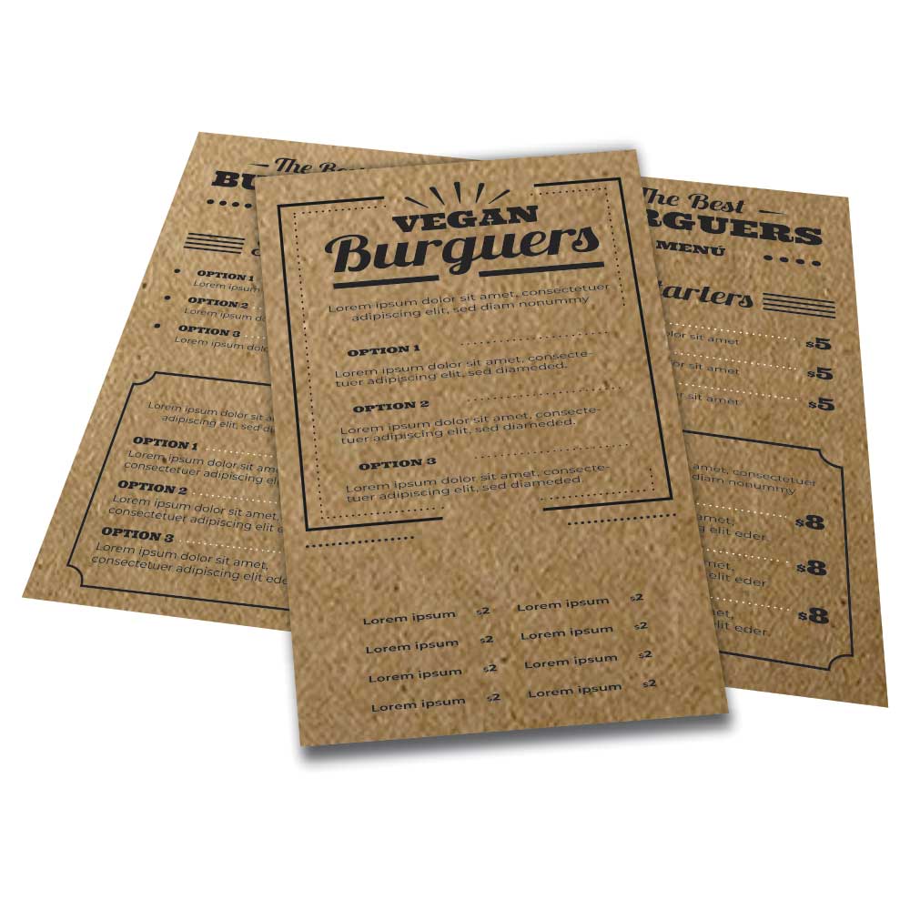 Cardápios Personalizados 4 Páginas Com Dobra Papel Kraft 250g (300x210mm)
