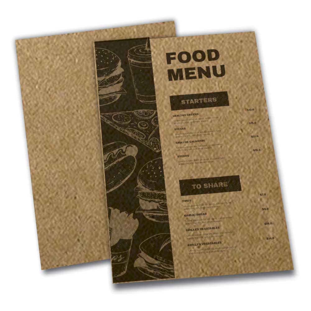 Cardápios Personalizados Simples Kraft 250g (300x420mm)