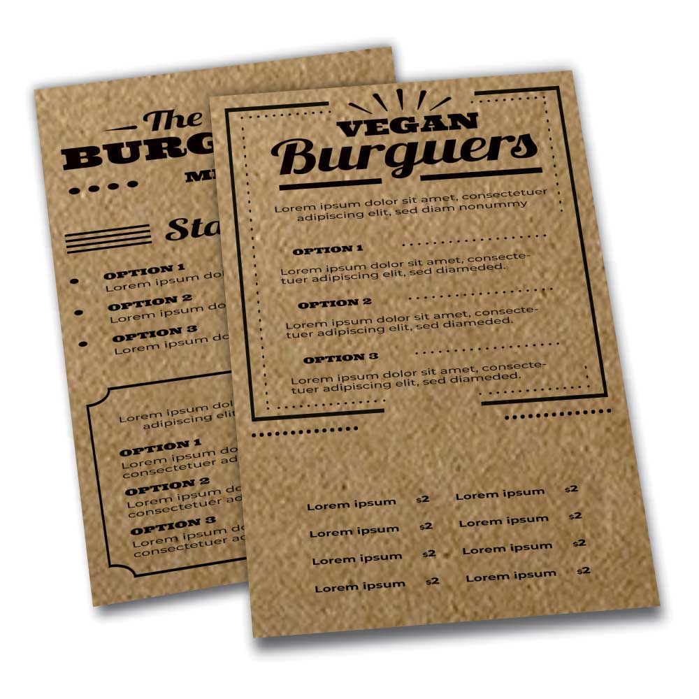 Cardápios Personalizados Simples Kraft 250g (300x420mm)