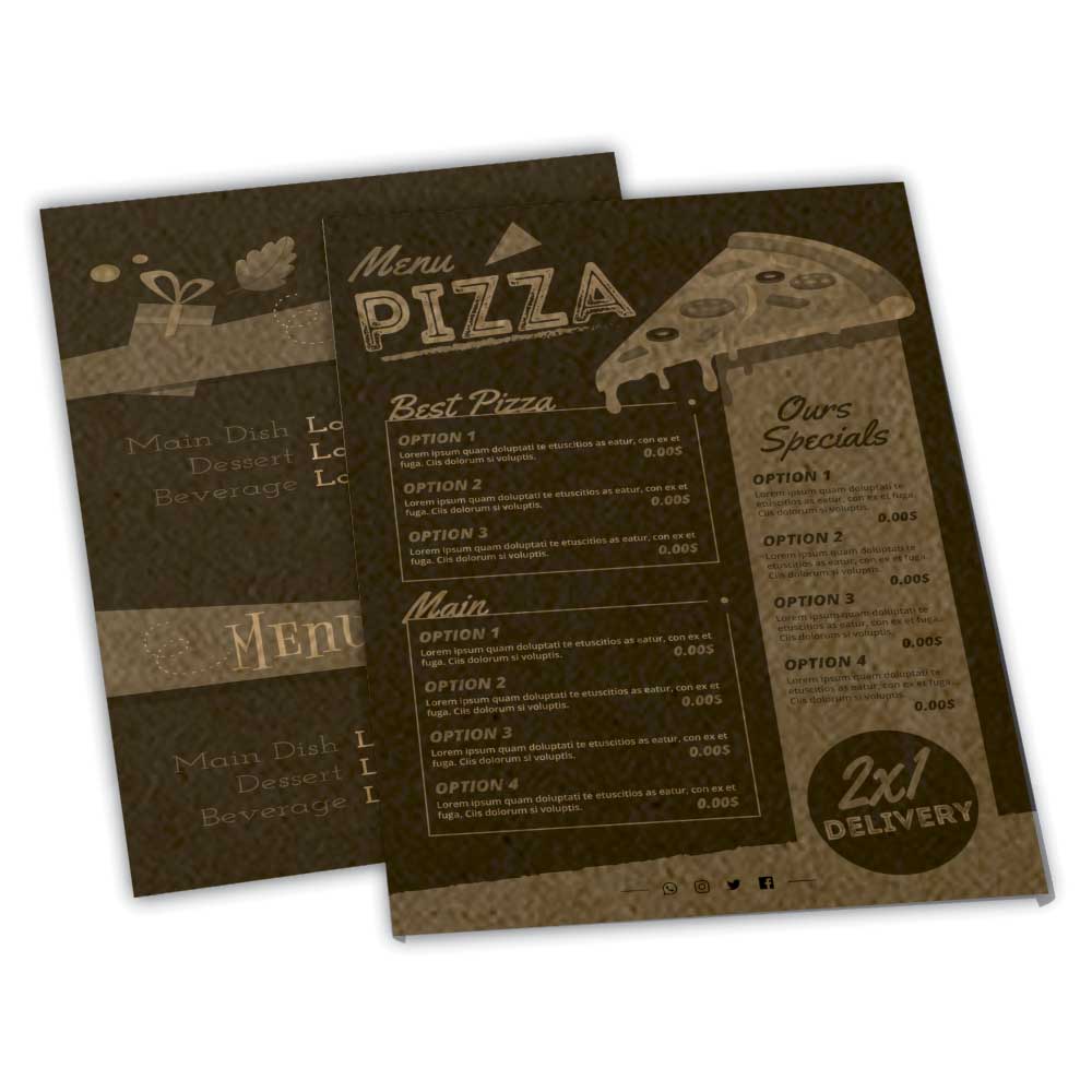 Cardápios Personalizados Simples Kraft 250g (150x210mm)