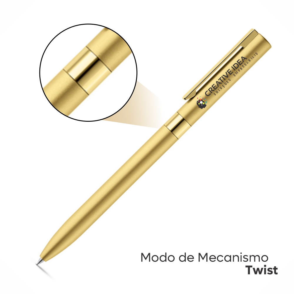 Canetas Impressão Colorida Linha Premium Clare Dourada Satinada