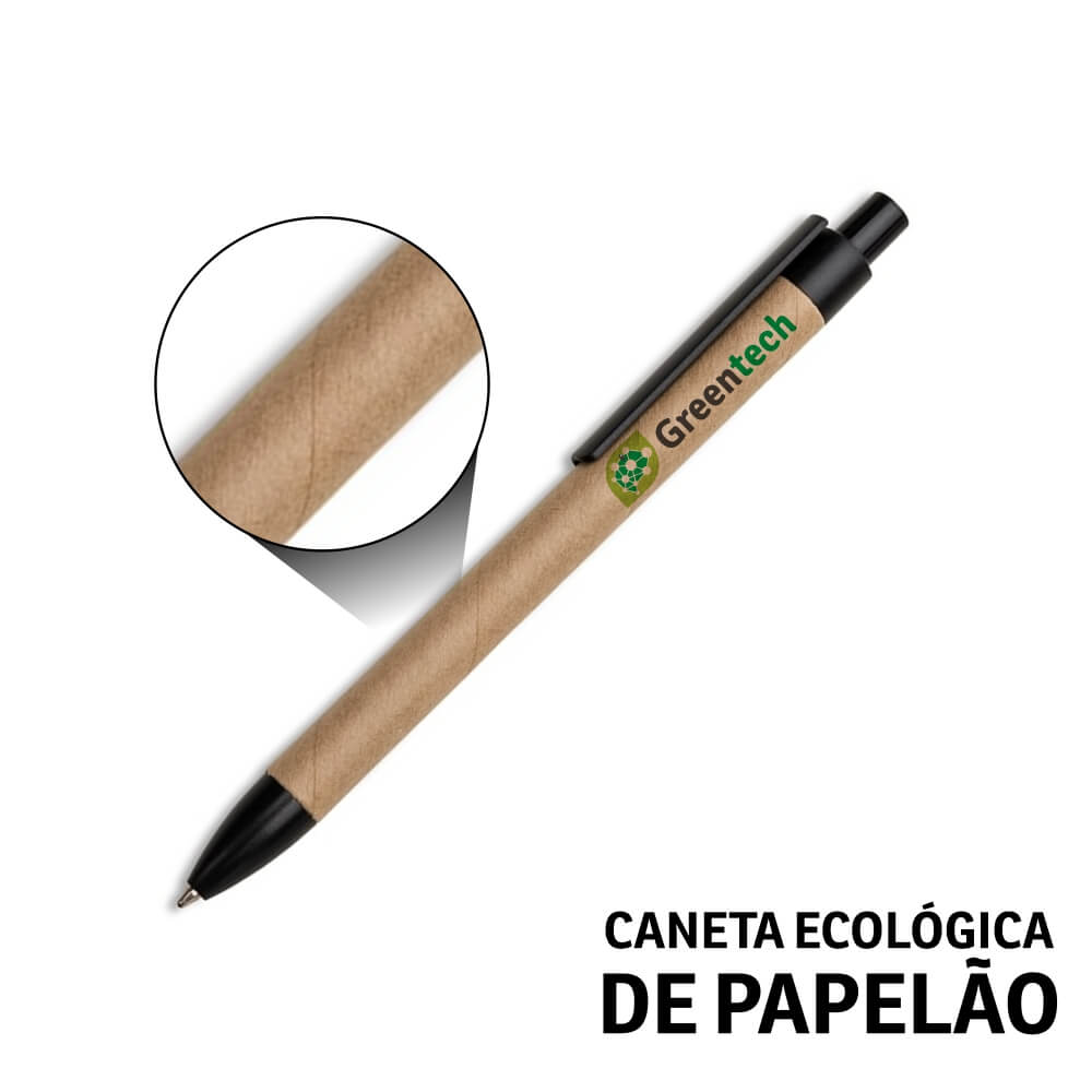 Canetas Impressão Colorida Ecológicas Papelão Clip de Plástico Preta