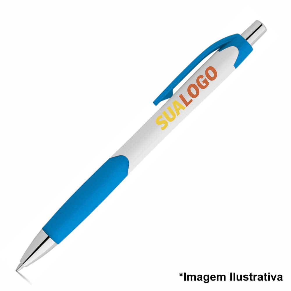 Canetas Impressão Colorida Plásticas Caribe White Azul Claro