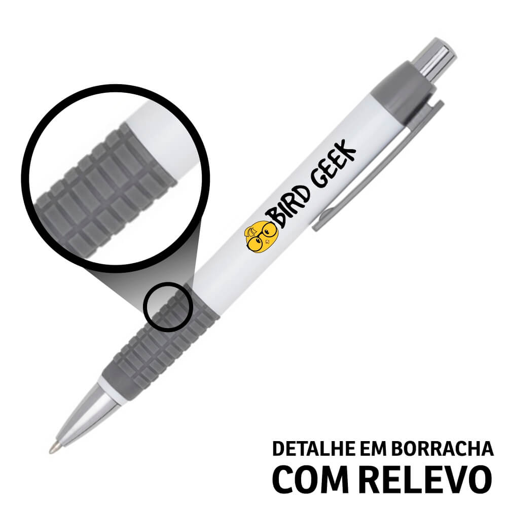 Canetas Impressão Colorida Plásticas Comercial Cinza