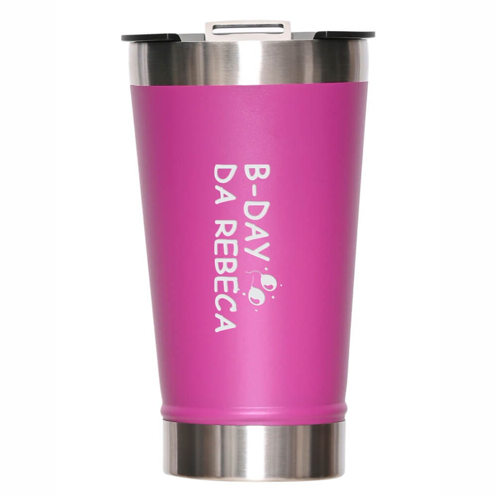 Copo Térmico Com Abridor Parede Dupla e Aço 470ml Rosa