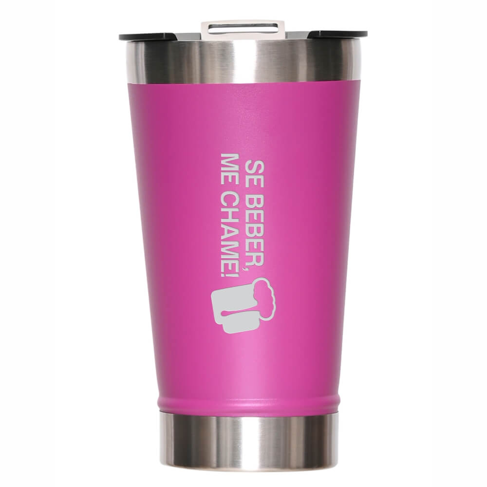 Copo Térmico Com Abridor Parede Dupla e Aço 470ml Rosa