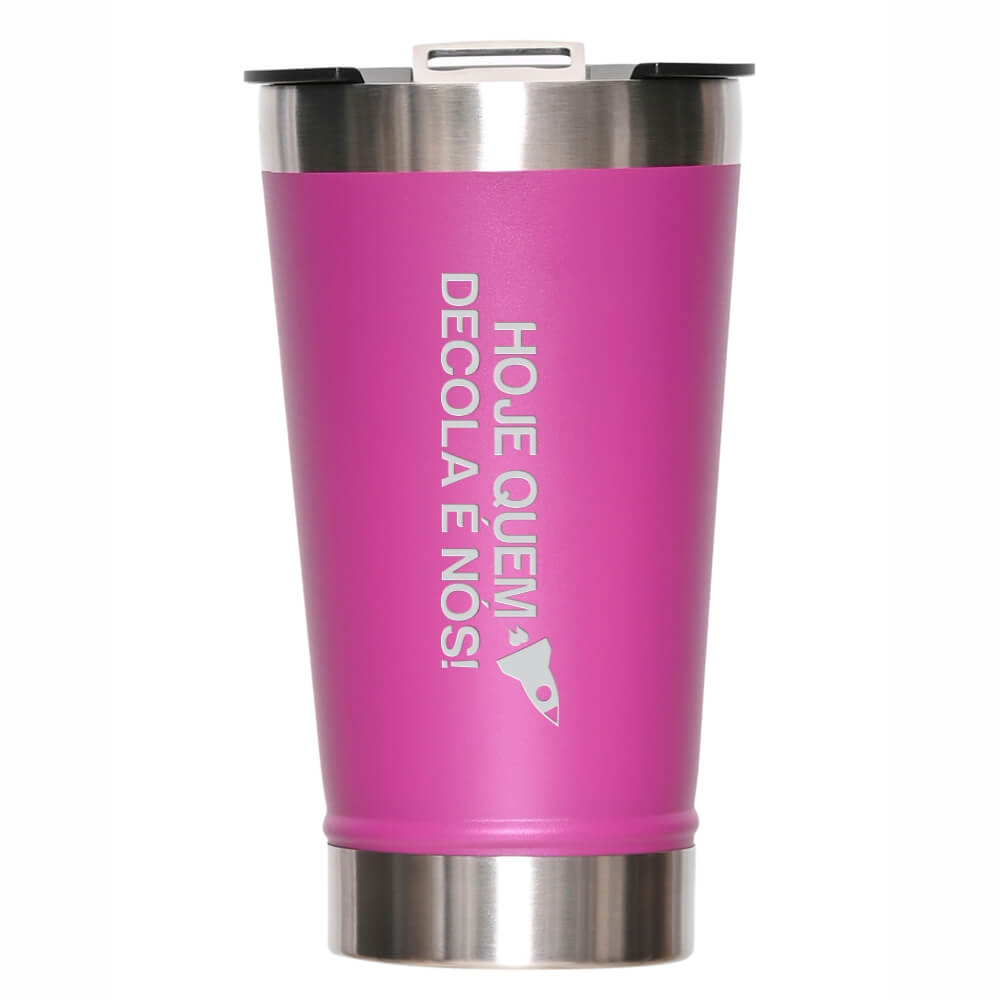 Copo Térmico Com Abridor Parede Dupla e Aço 470ml Rosa