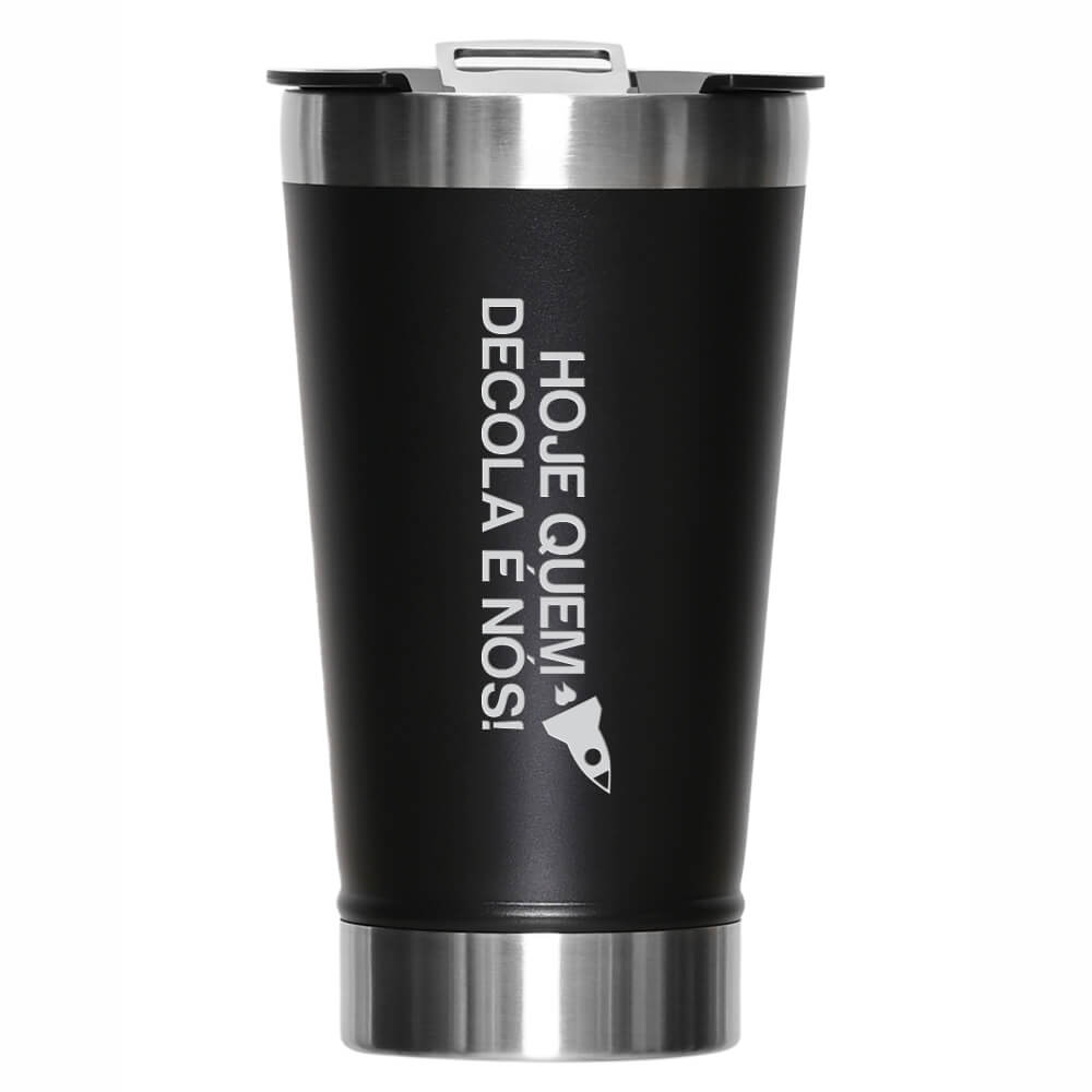 Copo Térmico Com Abridor Parede Dupla e Aço 470ml Preto