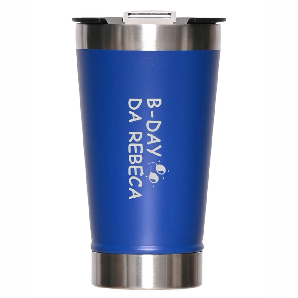 Copo Térmico Com Abridor Parede Dupla e Aço 470ml Azul