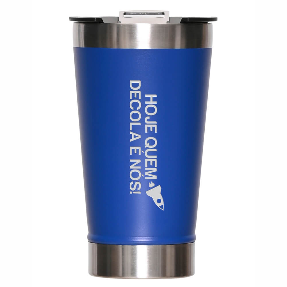 Copo Térmico Com Abridor Parede Dupla e Aço 470ml Azul