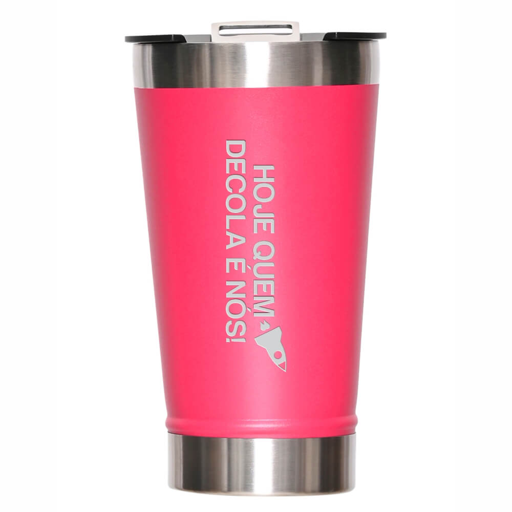 Copo Térmico Com Abridor Parede Dupla e Aço 470ml Rosa Pink