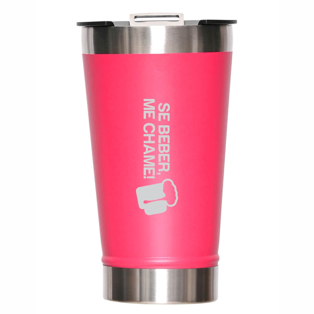 Copo Térmico Com Abridor Parede Dupla e Aço 470ml Rosa Pink