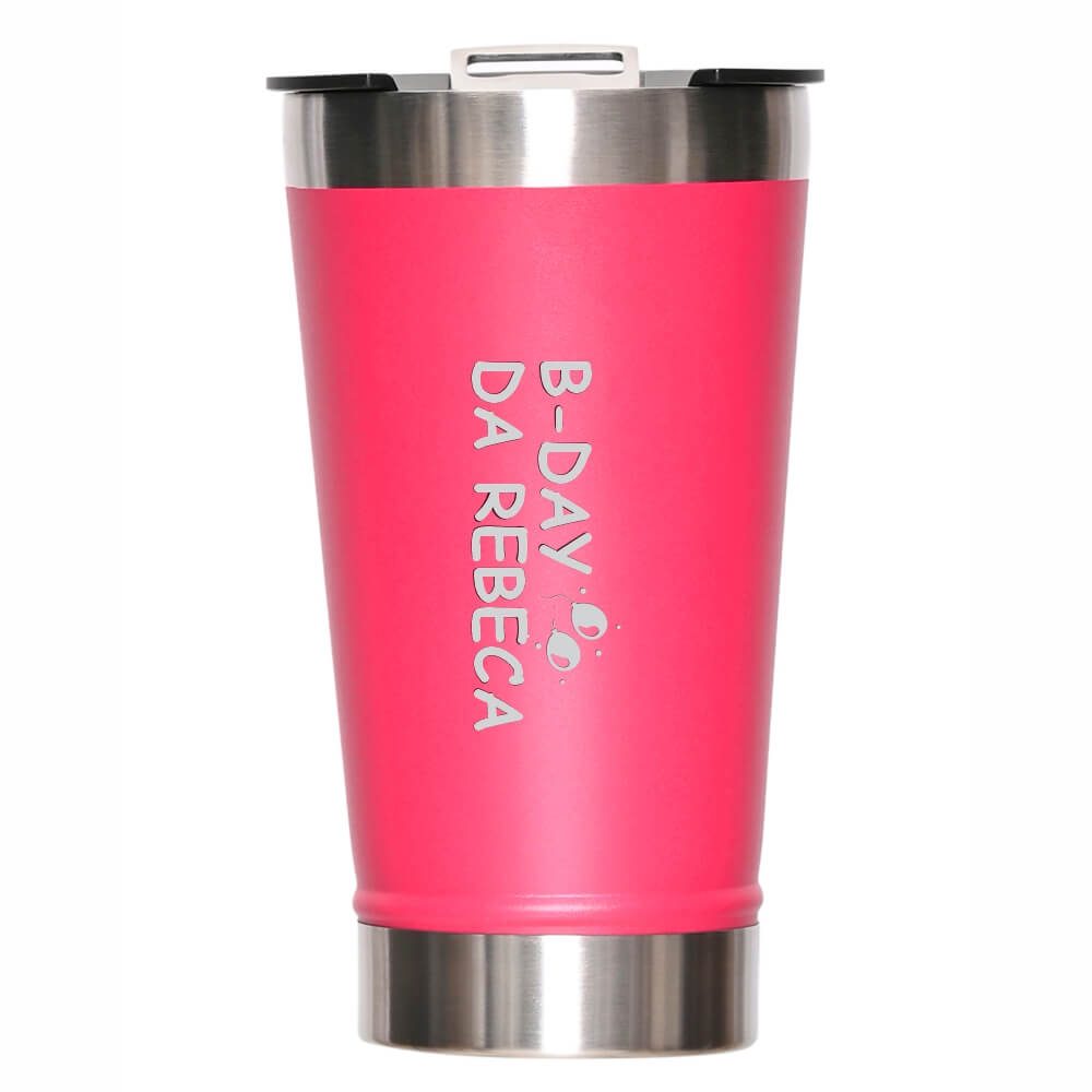 Copo Térmico Com Abridor Parede Dupla e Aço 470ml Rosa Pink