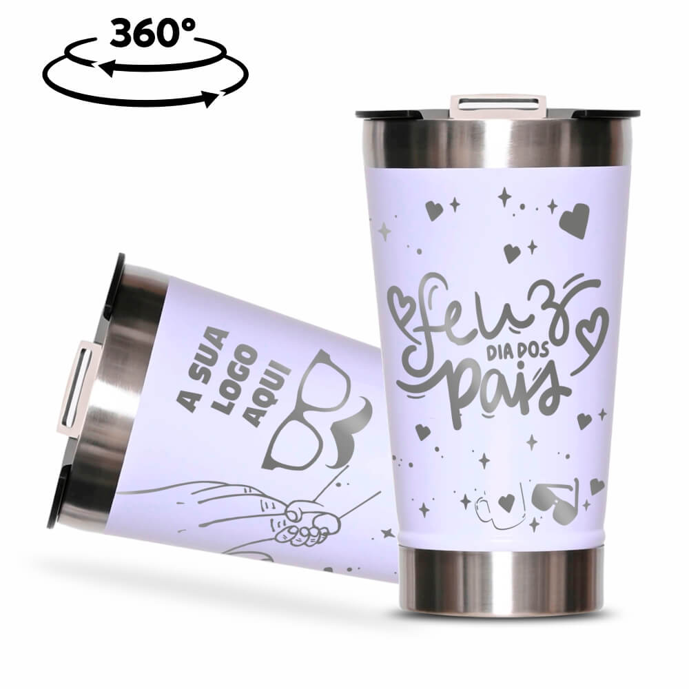Copo Térmico com Abridor Parede Dupla e Aço 470ml Branco