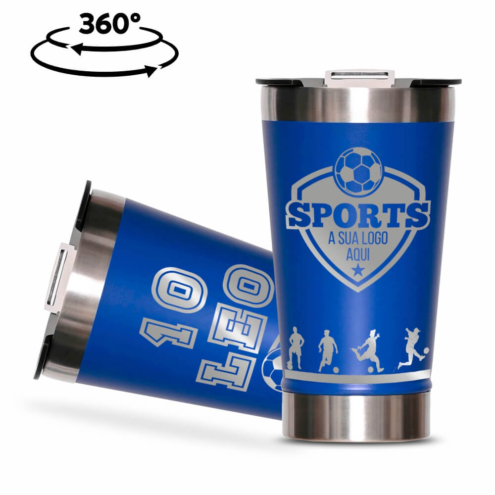 Copo Térmico com Abridor Parede Dupla e Aço 470ml Azul