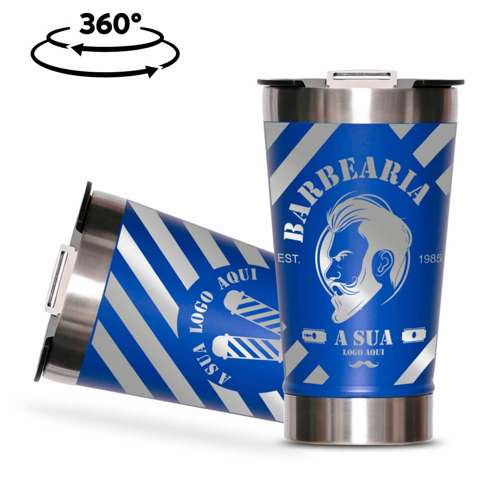 Copo Térmico com Abridor Parede Dupla e Aço 470ml Azul