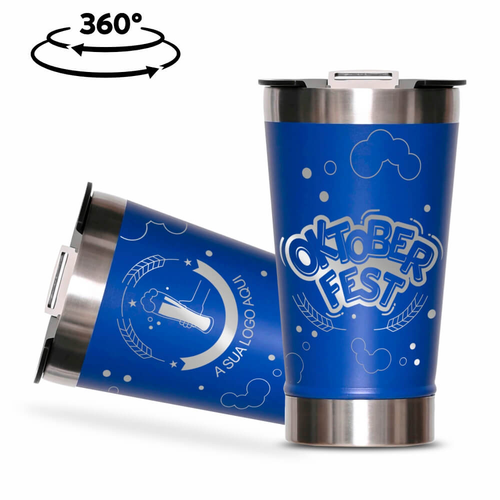 Copo Térmico com Abridor Parede Dupla e Aço 470ml Azul