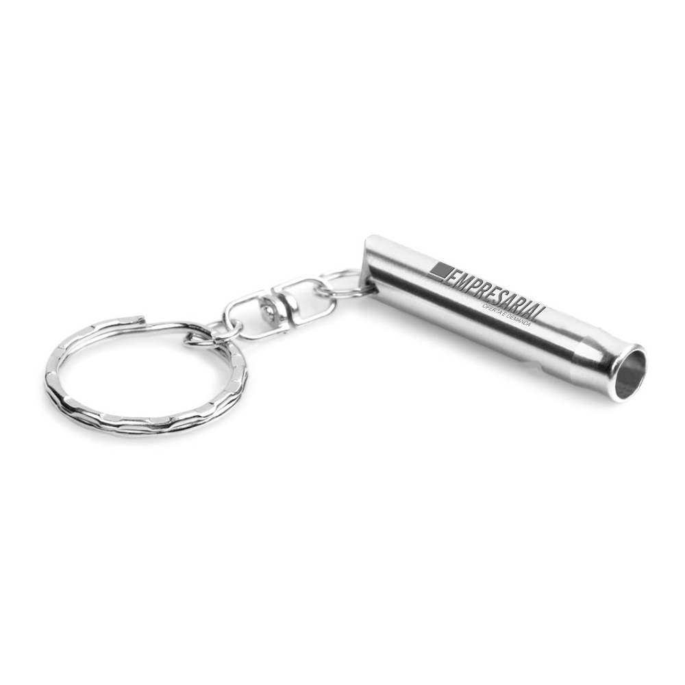 Chaveiro Gravação A Laser Metal Modelo Trudy Com Apito Cromado Satinado