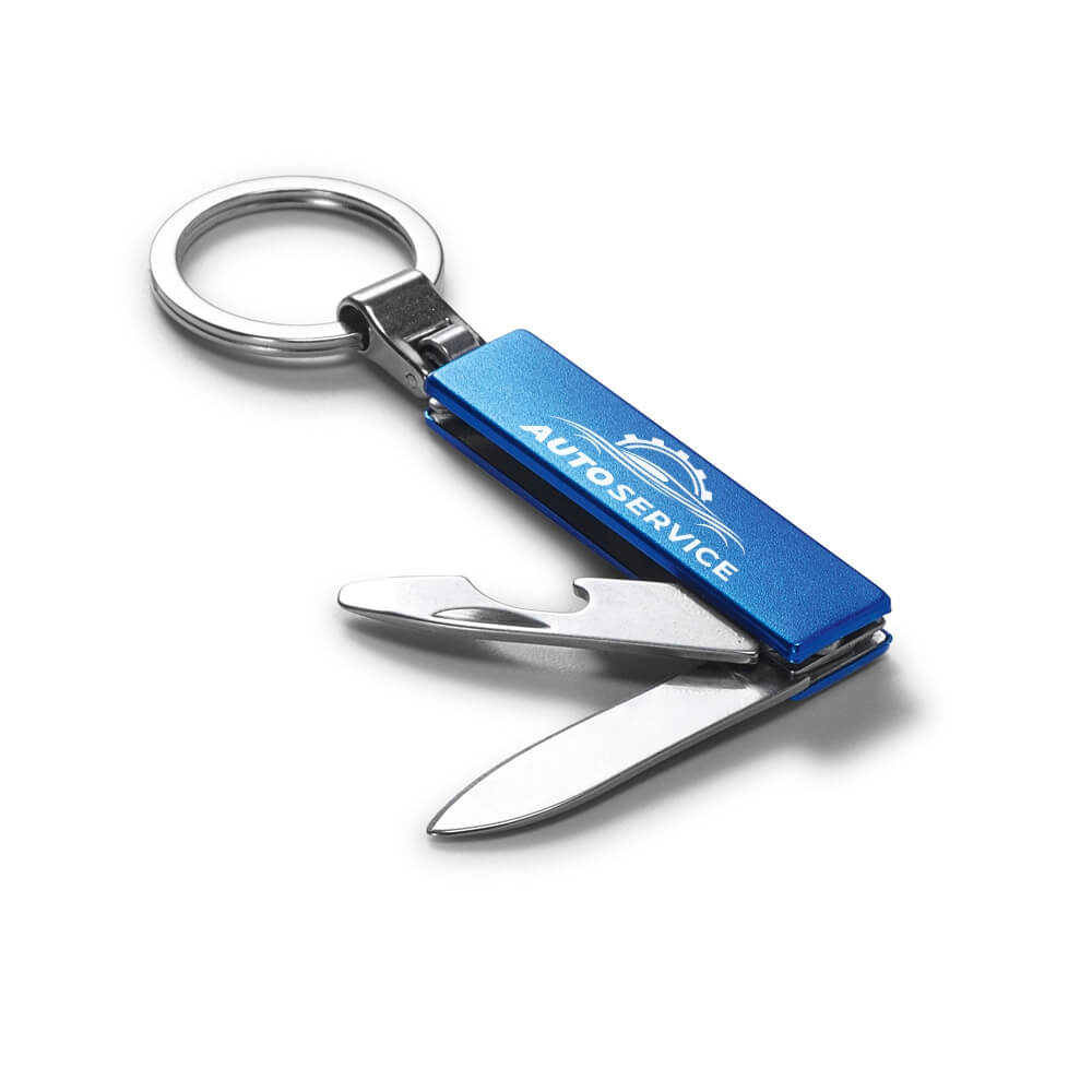 Chaveiro Gravação A Laser Metal Multifunção Com Canivete Azul