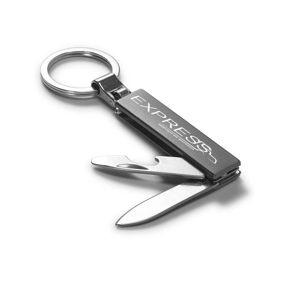 Chaveiro Gravação A Laser Metal Multifunção Com Canivete Preto