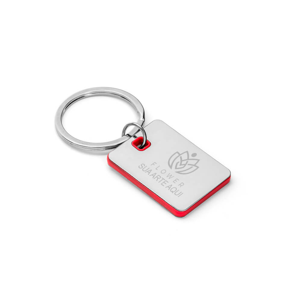 Chaveiro Gravação A Laser Metal Modelo Plaquinha Detalhe Vermelho