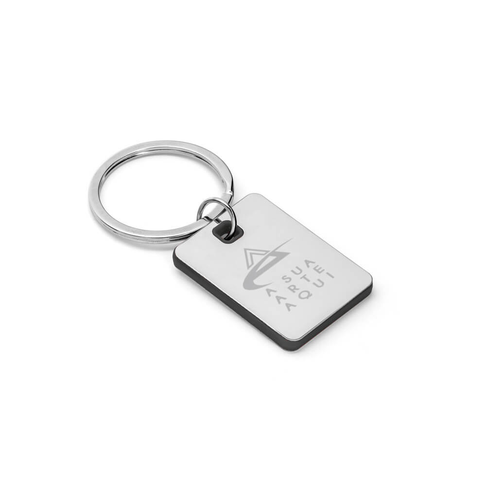Chaveiro Gravação A Laser Metal Modelo Plaquinha Detalhe Preto