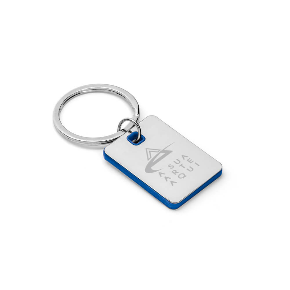 Chaveiro Gravação A Laser Metal Modelo Plaquinha Detalhe Azul