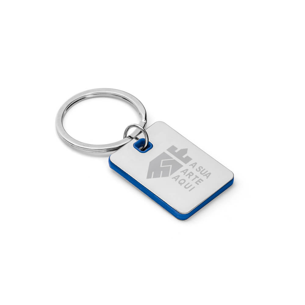 Chaveiro Gravação A Laser Metal Modelo Plaquinha Detalhe Azul