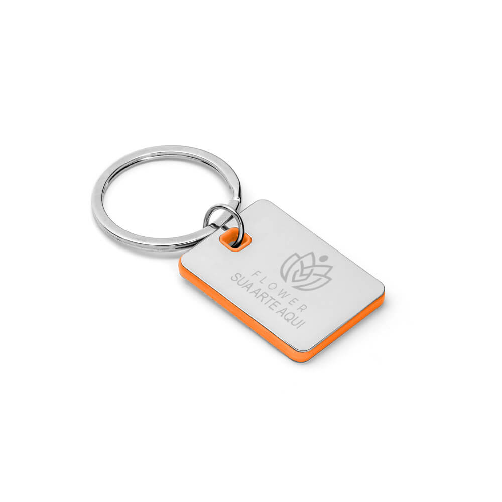 Chaveiro Gravação A Laser Metal Modelo Plaquinha Detalhe Laranja