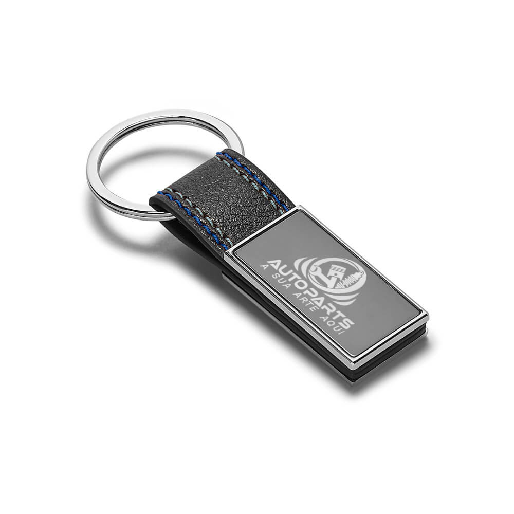 Chaveiro Gravação A Laser Couro Sintético Modelo Bale Com Fibra De Carbono Detalhe Azul