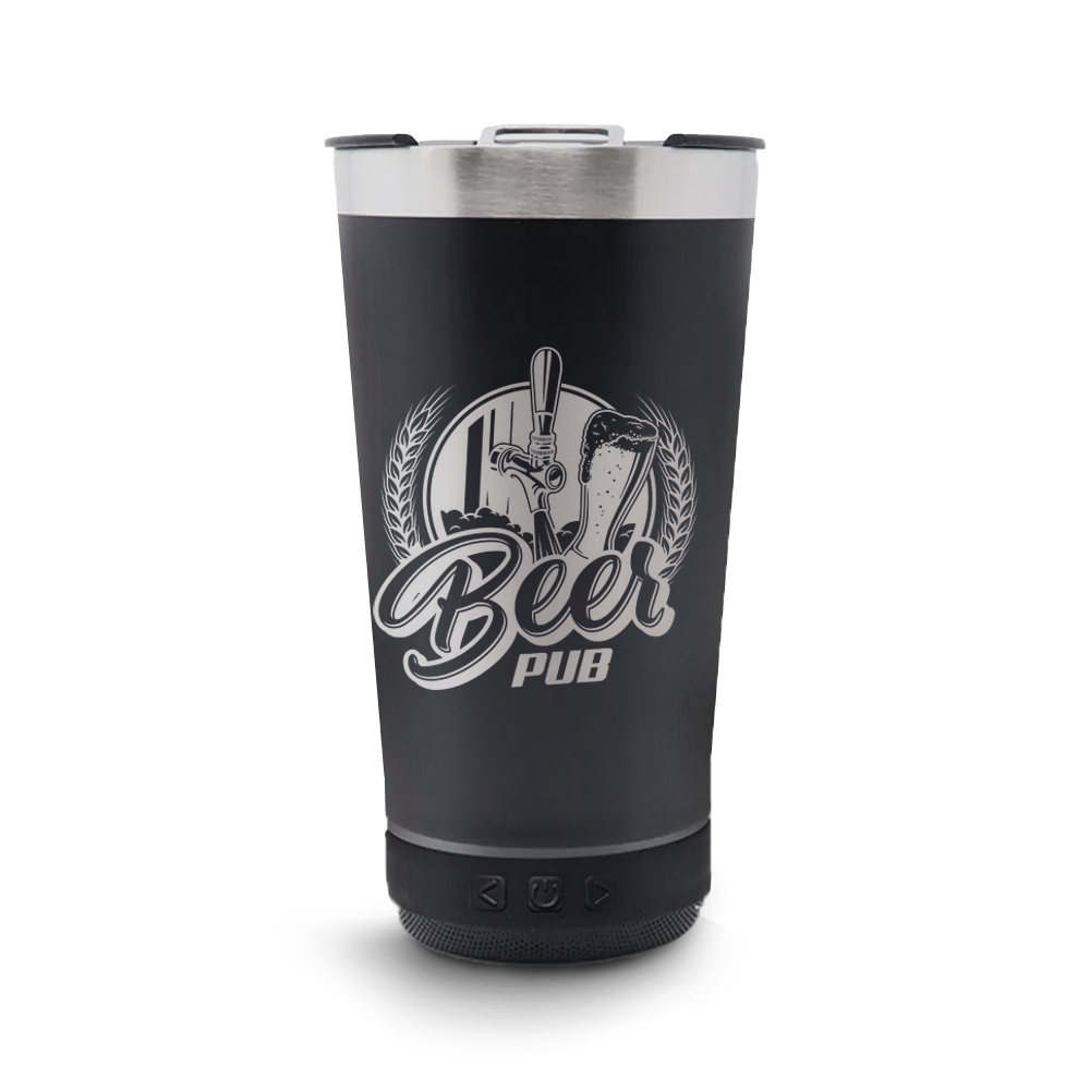 Copo Térmico Com Abridor e Som 420ml Preto