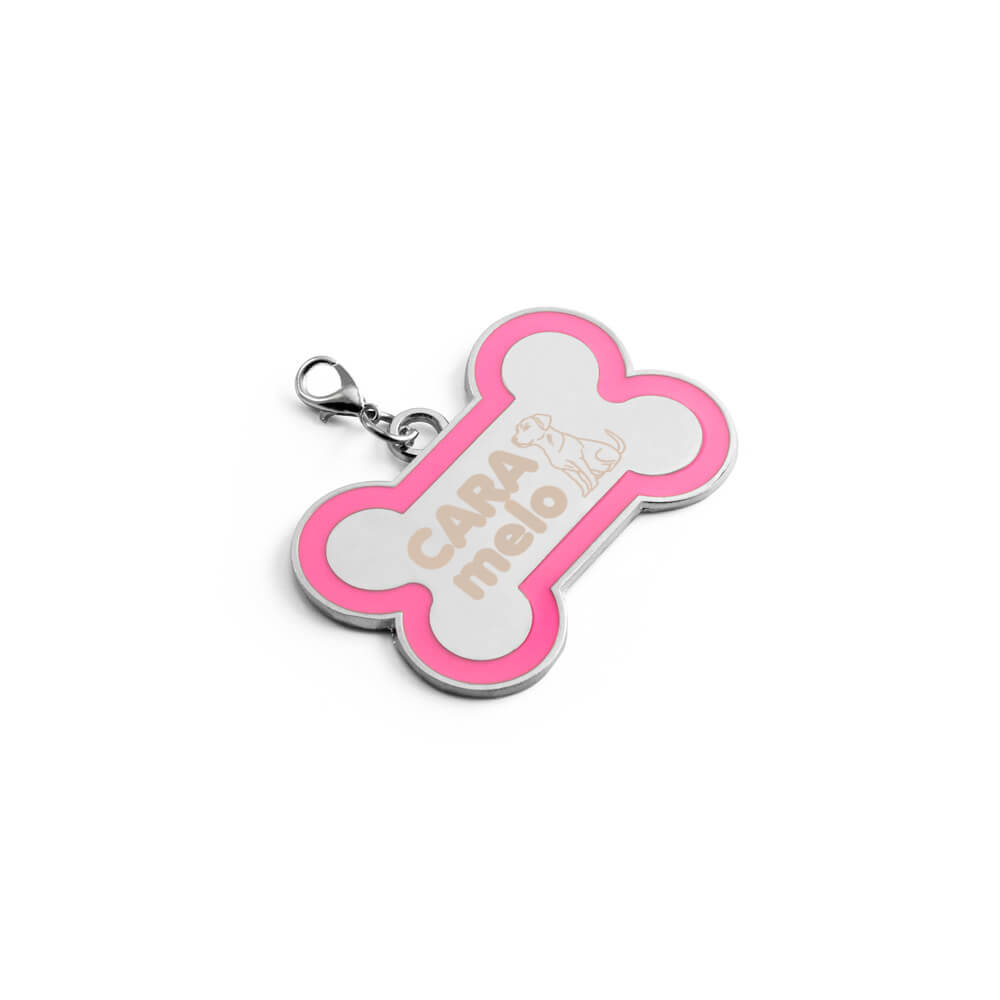 Chaveiro Gravação A Laser Metal Modelo Osso Com Detalhe Em Abs Rosa