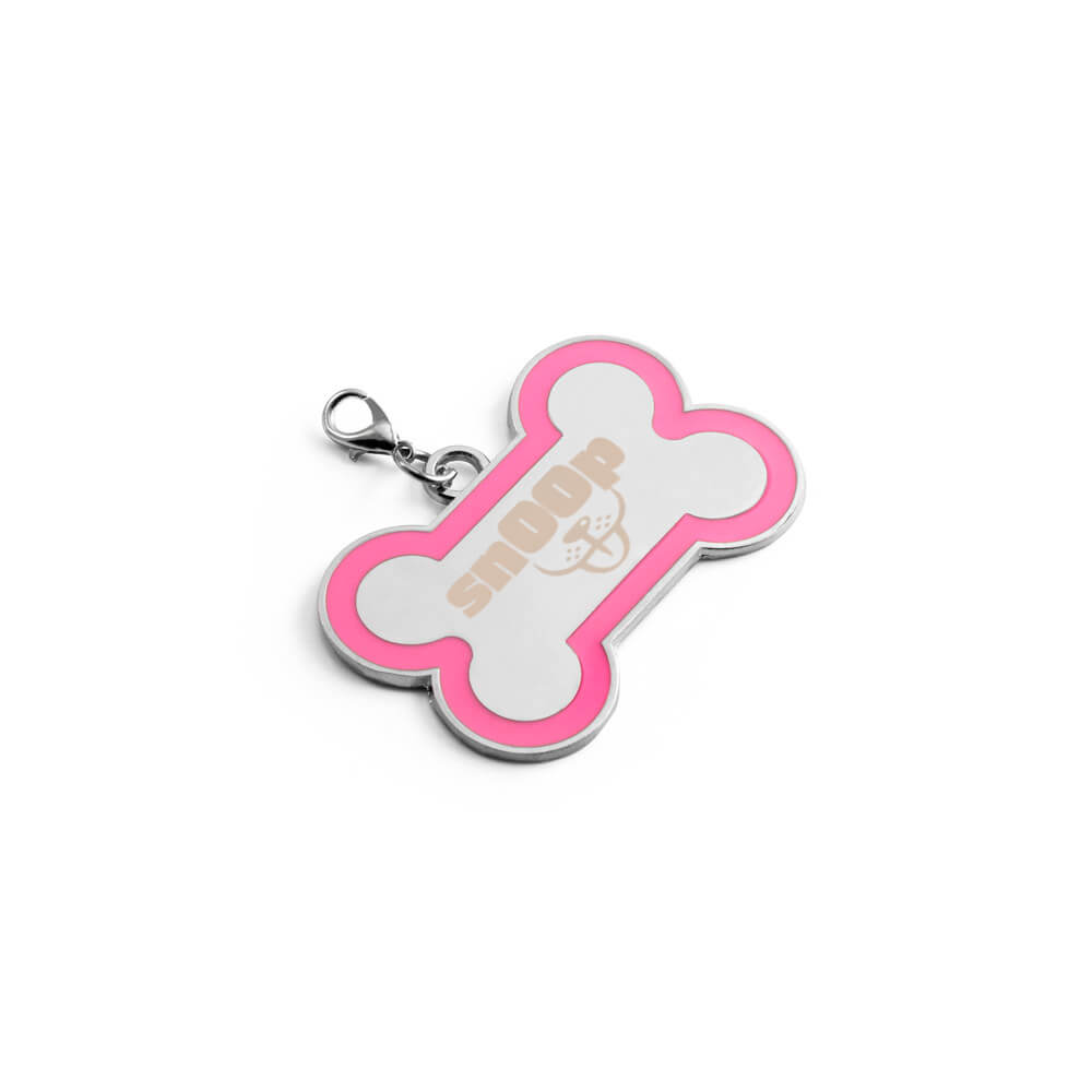 Chaveiro Gravação A Laser Metal Modelo Osso Com Detalhe Em Abs Rosa