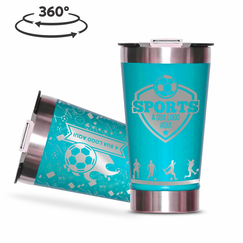 Copo Térmico com Abridor Parede Dupla e Aço 470ml Azul Tifanny