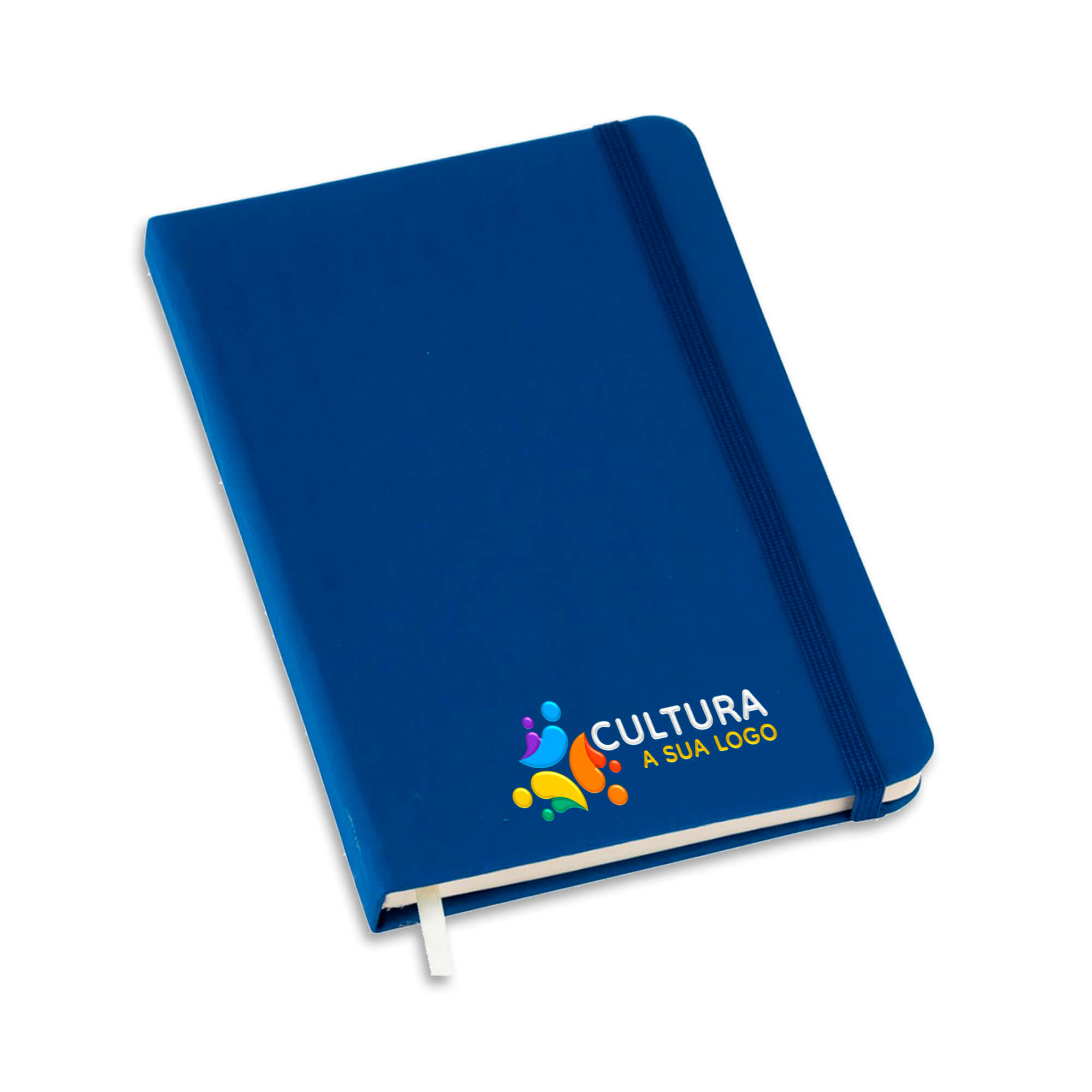 Caderneta Tipo Moleskine Abertura Horizontal Miolo Padrão Com Pauta e Capa Azul