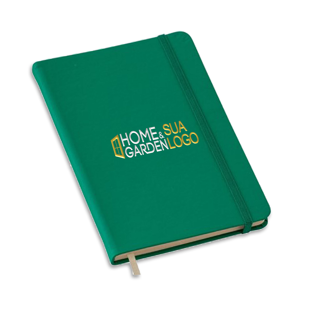 Caderneta Tipo Moleskine Abertura Horizontal Miolo Padrão Com Pauta e Capa Verde