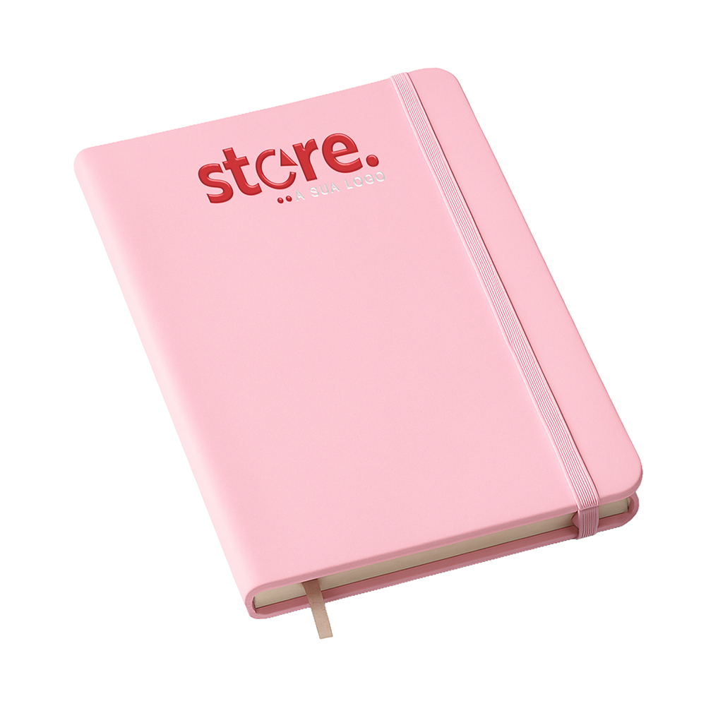 Caderneta Tipo Moleskine Abertura Horizontal Miolo Padrão Com Pauta e Capa Rosa