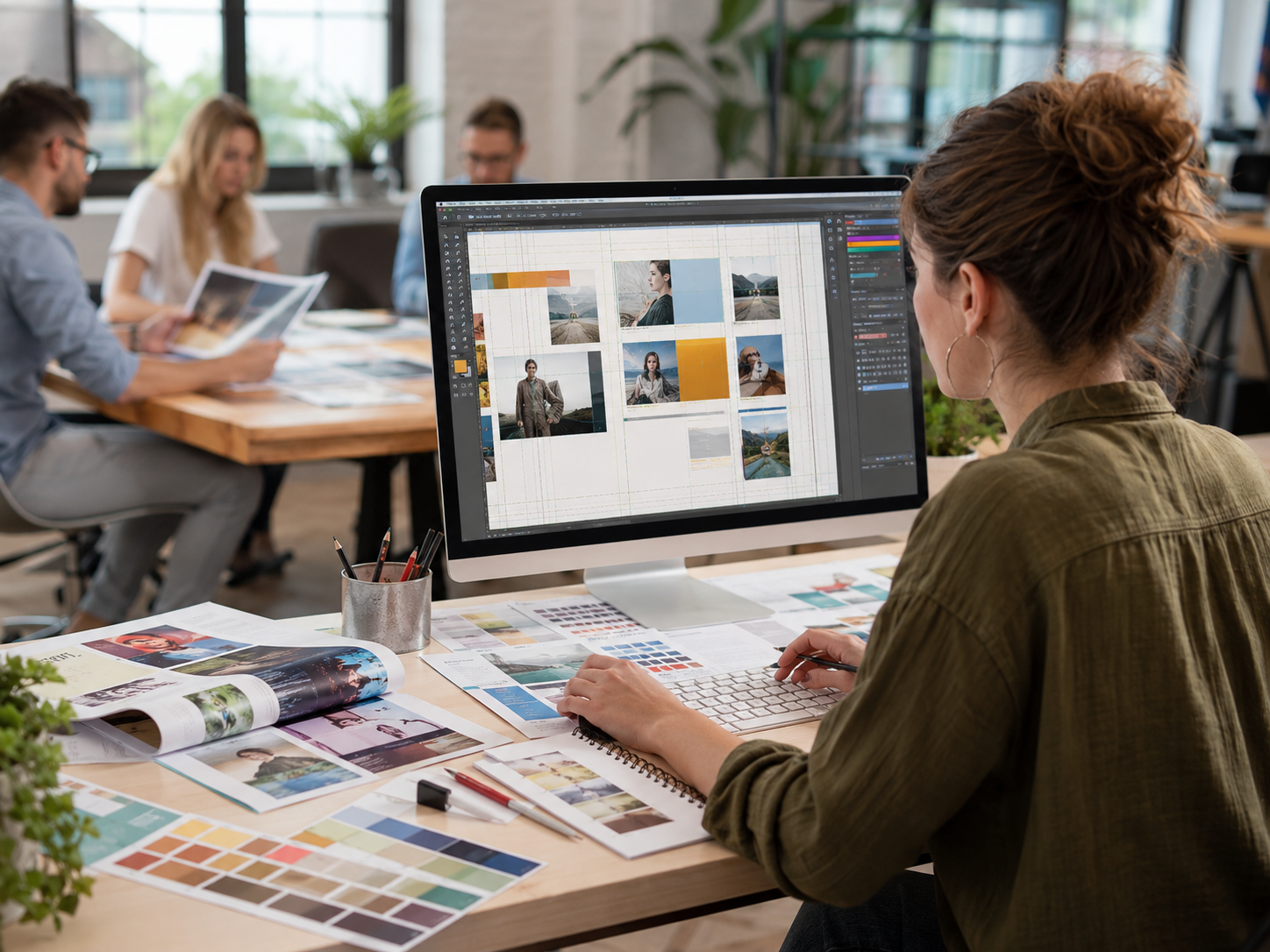 Designer trabalhando em projeto gráfico profissional