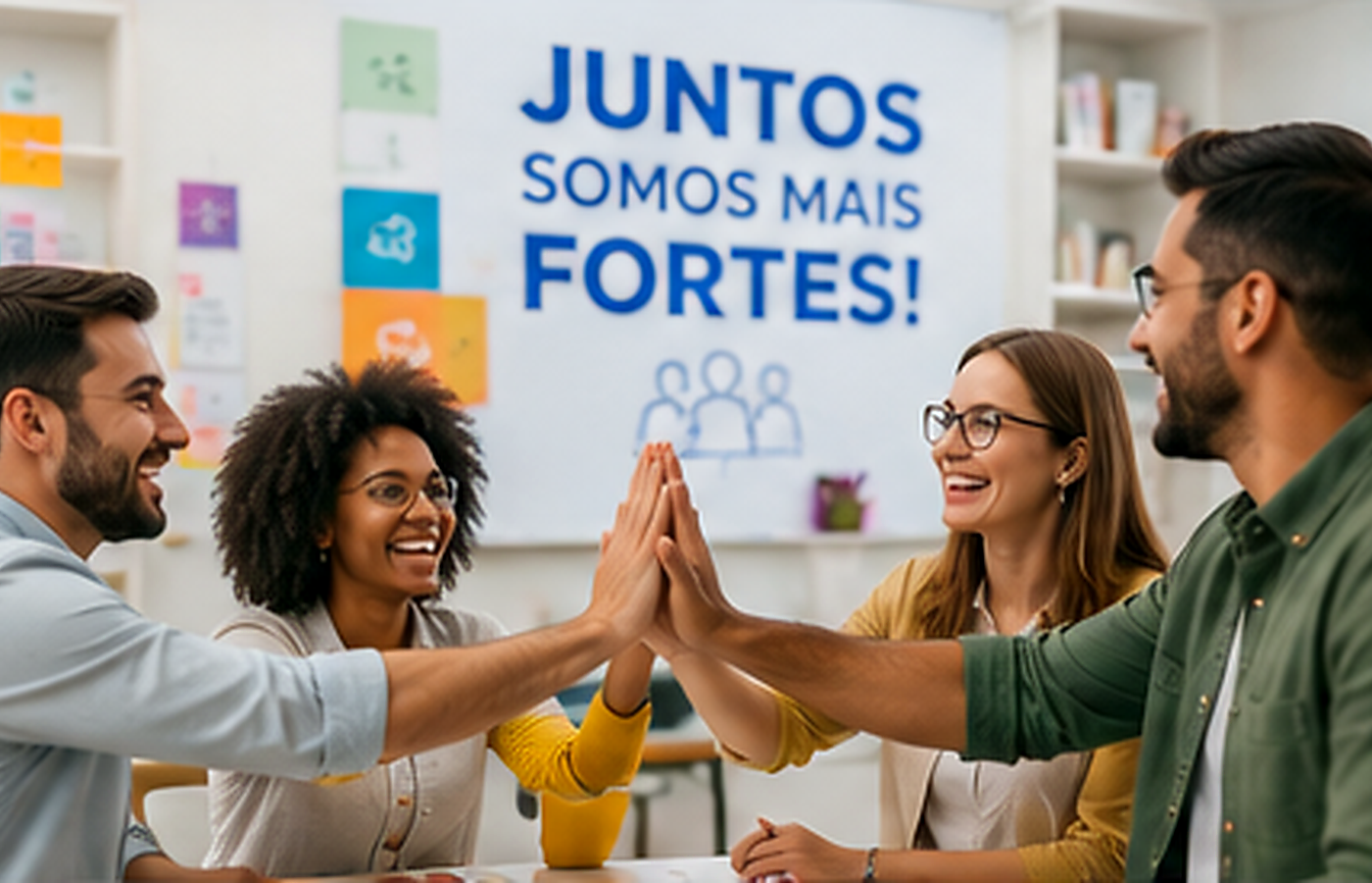 Equipe participando de ação interna de comunicação e engajamento