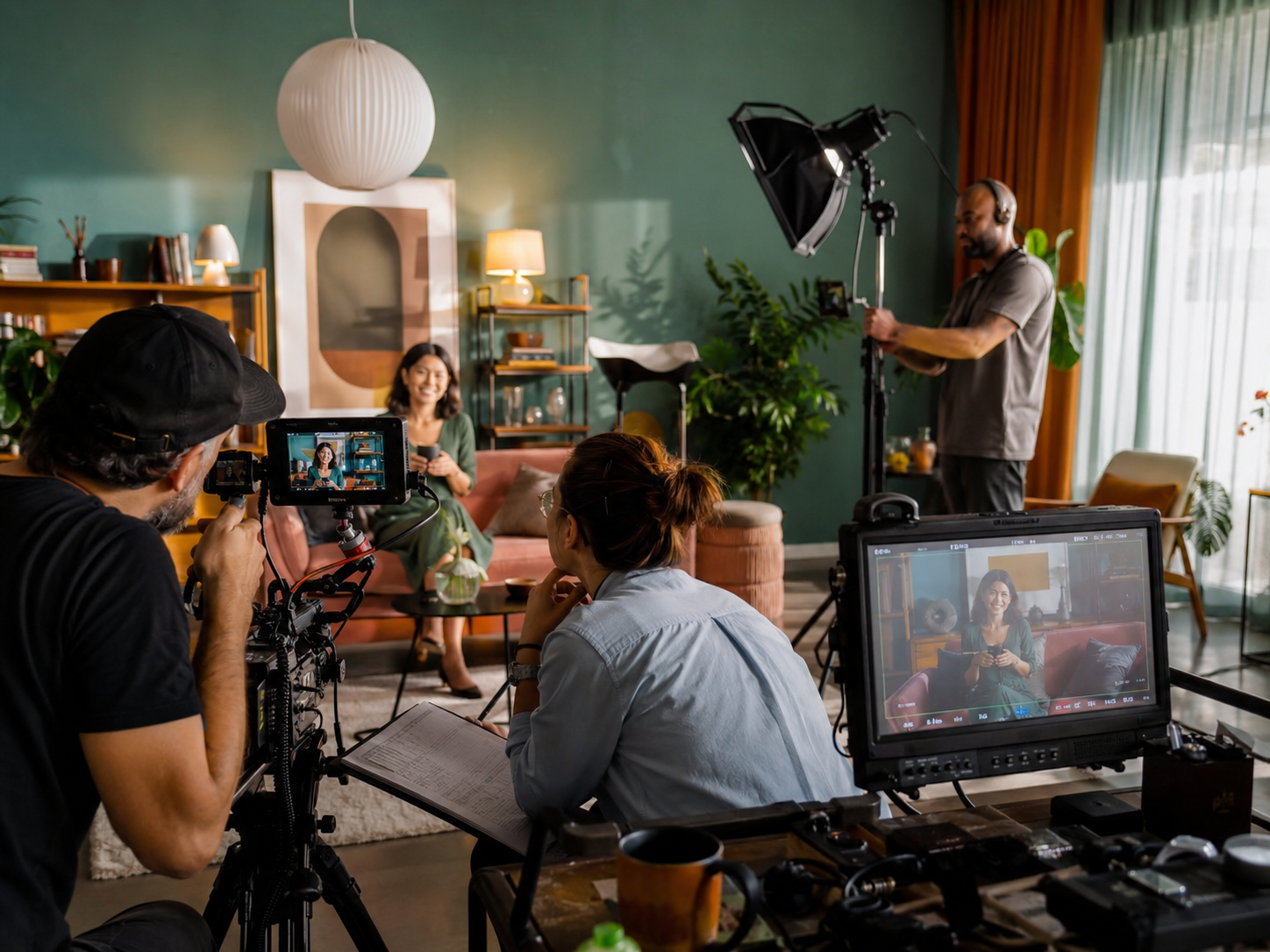 Equipe realizando produção audiovisual profissional
